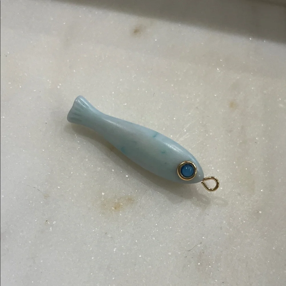 Pale Blue/White Fish Pendant -1 1/4”